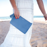 The Finley Clutch in Coastal Blue